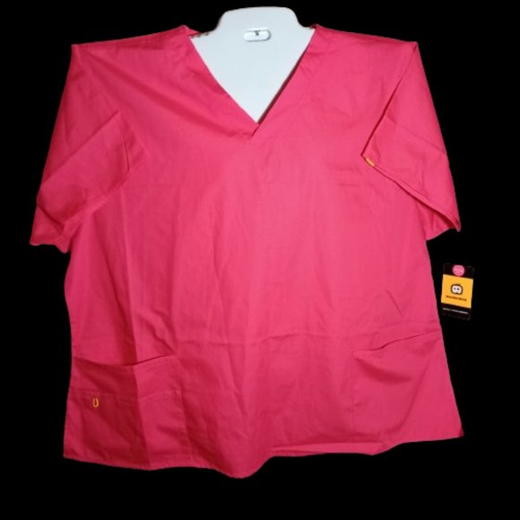 Wonder Wink Origins Womens V Neck Tag Free Short Sleeve Scrub Top 4x-large Pink - Picture 2 of 7